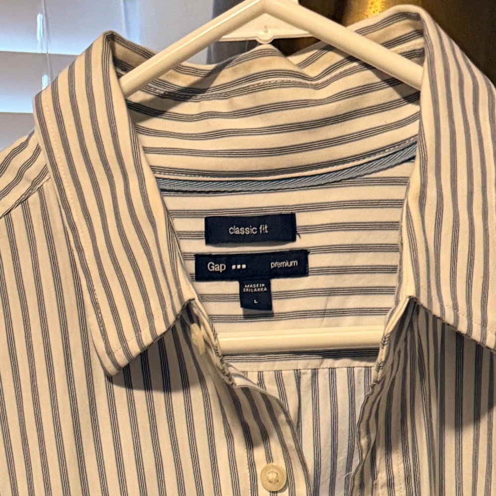 GAP Men's Blue and White Striped Casual Shirt